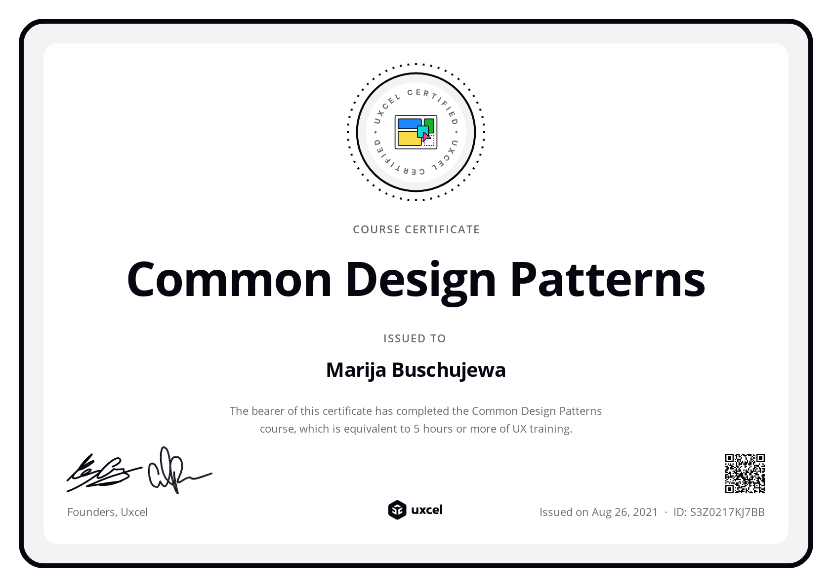 Marija Buschujewa's certificate
